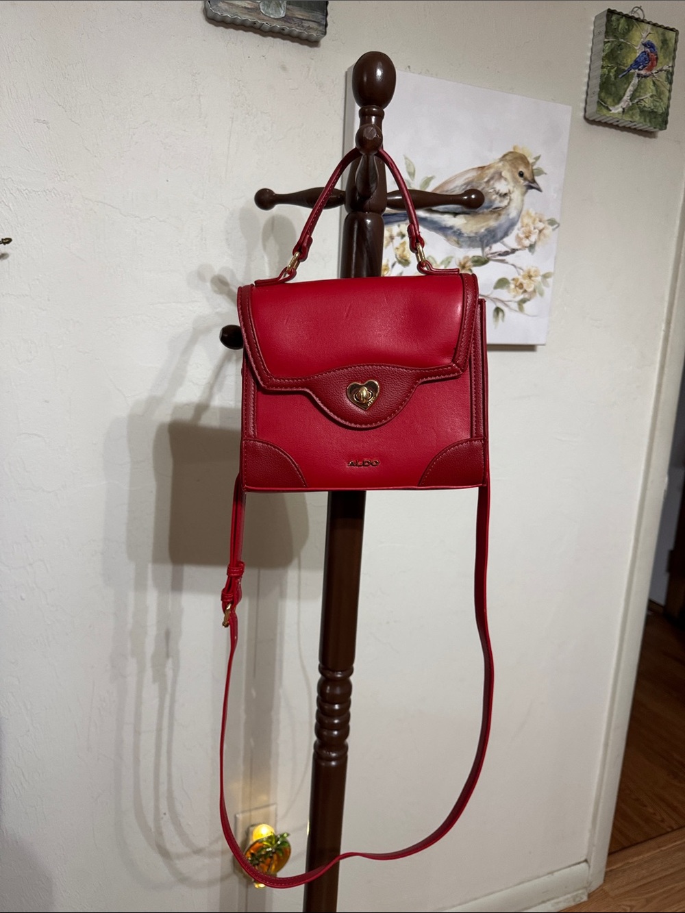 ALDO Red Leather Heart-Lock Crossbody Top-Handle Mini Bag